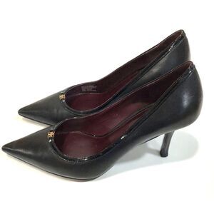 Tory Burch Double T Buckle Pointed Toe Kitten Heel Pumps Women's 6.5M Excellent